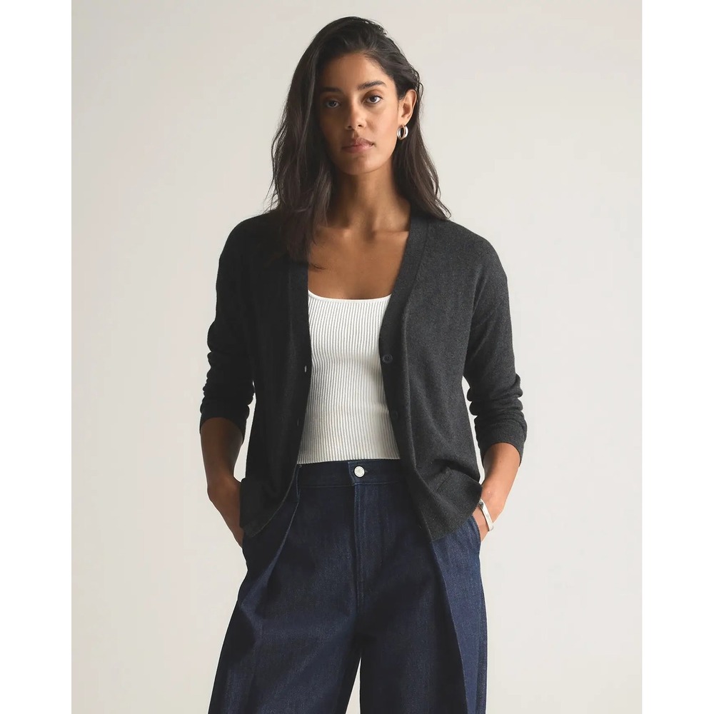 Quince Cotton Cashmere Cardigan | Heather Charcoal | Small | NWT